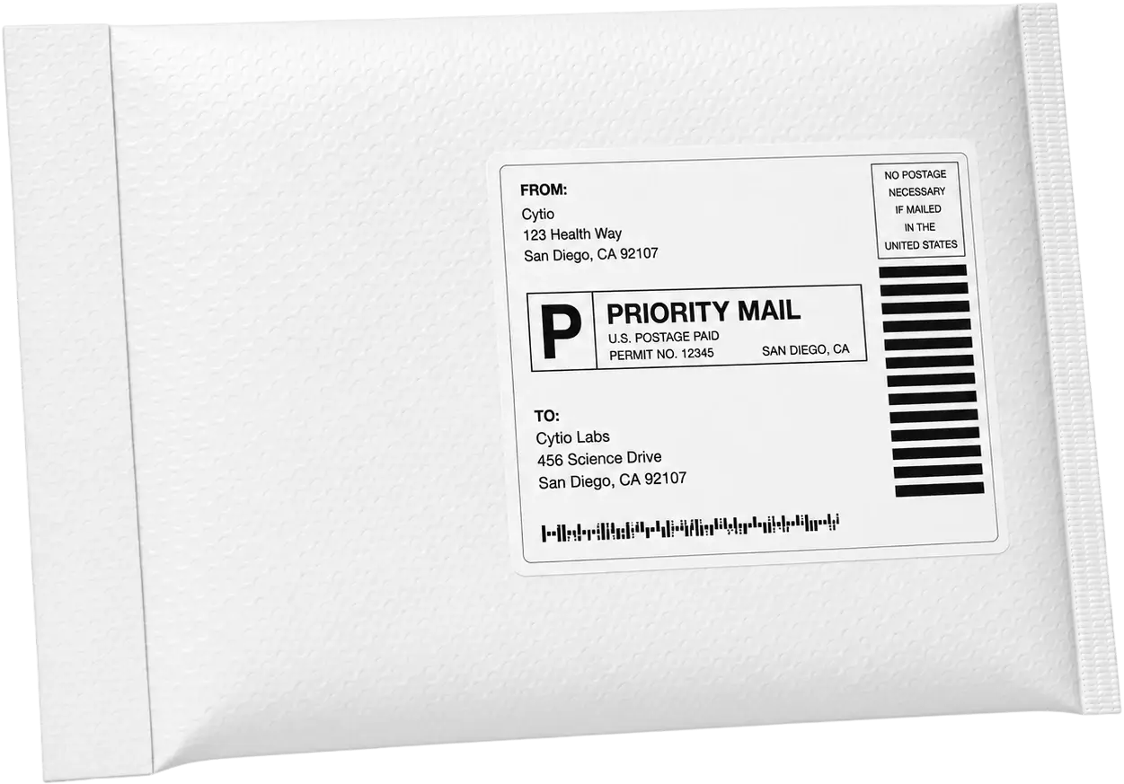 Return mailer with prepaid shipping label.